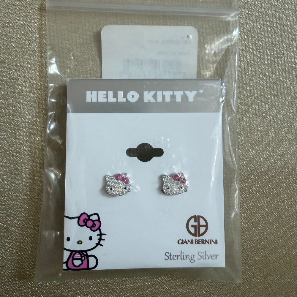 Hello Kitty Sterling Silver Crystal Stud Earrings
